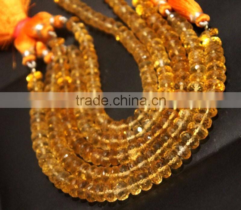 SEMI PRECIOUS NATURAL CITRINE 8-9MM RONDELLE FACETED LOOSE BEADS STRAND LINE