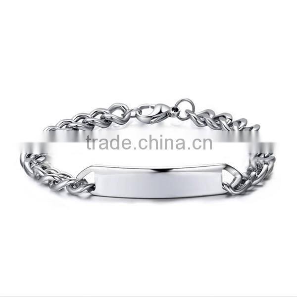 custom engrave id blank metal charm stainless steel bracelet