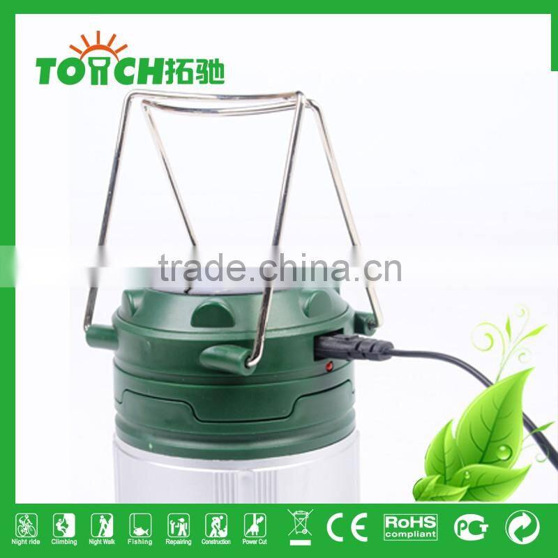 Green Color Rechargeable Lantern ABS Plastic Camping Lantern 3*AA Battery with Solar Charger Camp Lantern Light