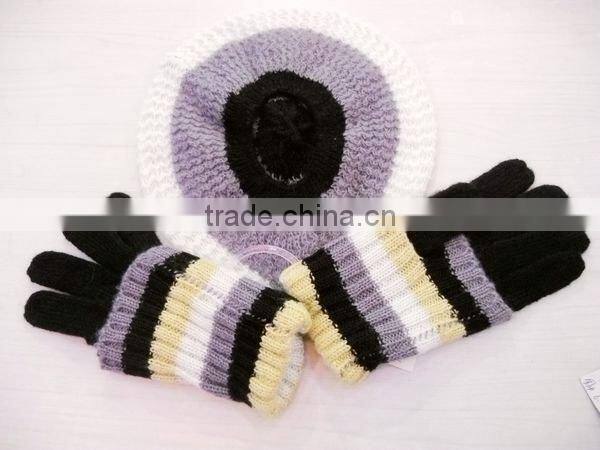 fashion acrylic mohair gloves hat beret set