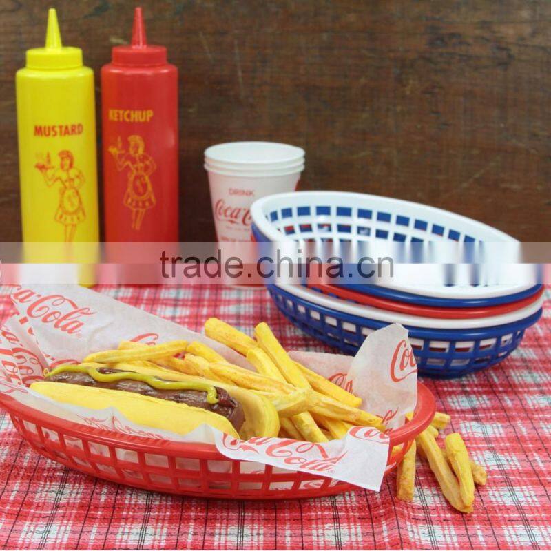 12 Patriotic Deli Serving Baskets Foodservice Fast Food Basket Oval Plastic Truck Food Reusable Service Dinner Ware Restaurant