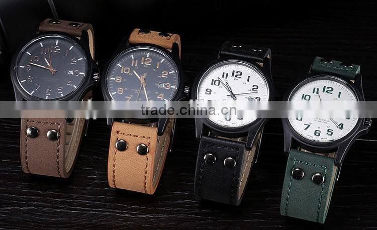 Fashion Leather Band Watches outdoor Sport Analog Quartz Date watch black matte