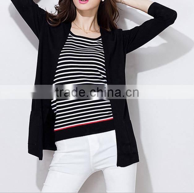 New trendy lady fashion elegant open-front knit cardigan sweater with pockets