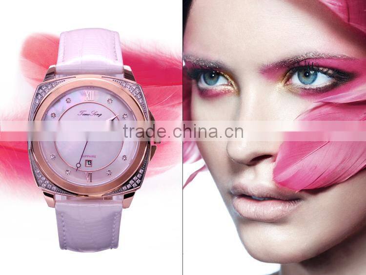 2015 Lastest Sapphire Glass Stainless Steel Case Stone set Japan Quartz Dress Watch for Women 5ATM