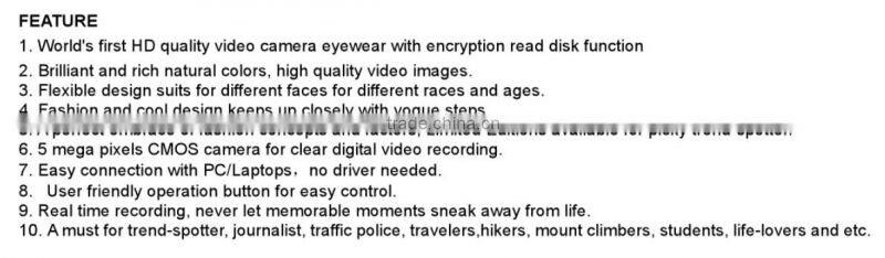 Fashion design HD720P UV Lens camera sunglass