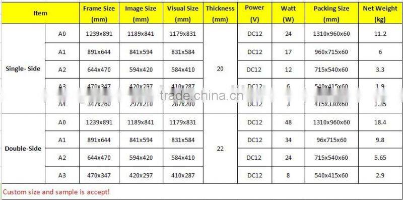 2014 fashion free sample china wholesale a2 size snap frame
