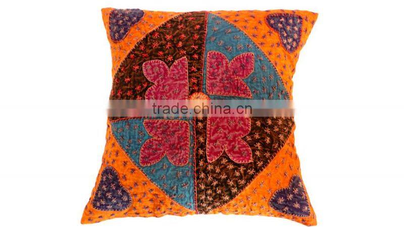 RTHCC-2 Floral theme Kantha Patchwork hot selling Gujarati embroidered cushion cover home decor Jaipur Manufacturer and Exporter