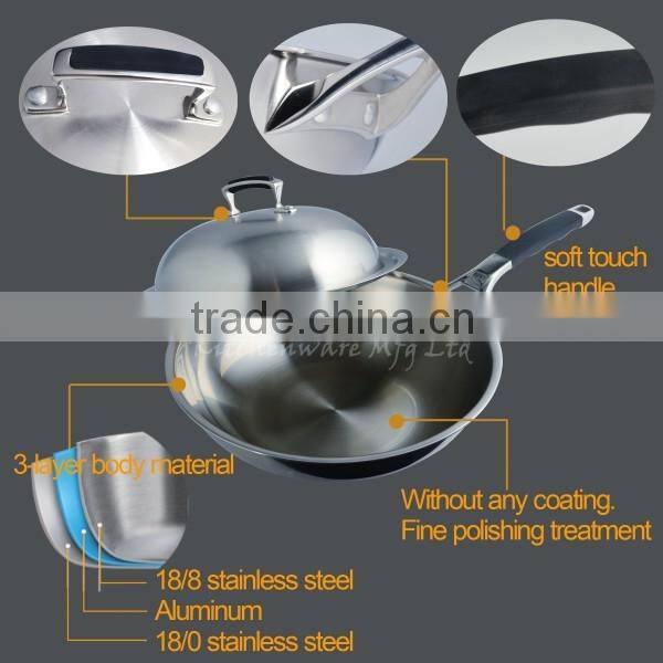 28CM Cooking wok Hot sell three-ply stainless steel chinese wok