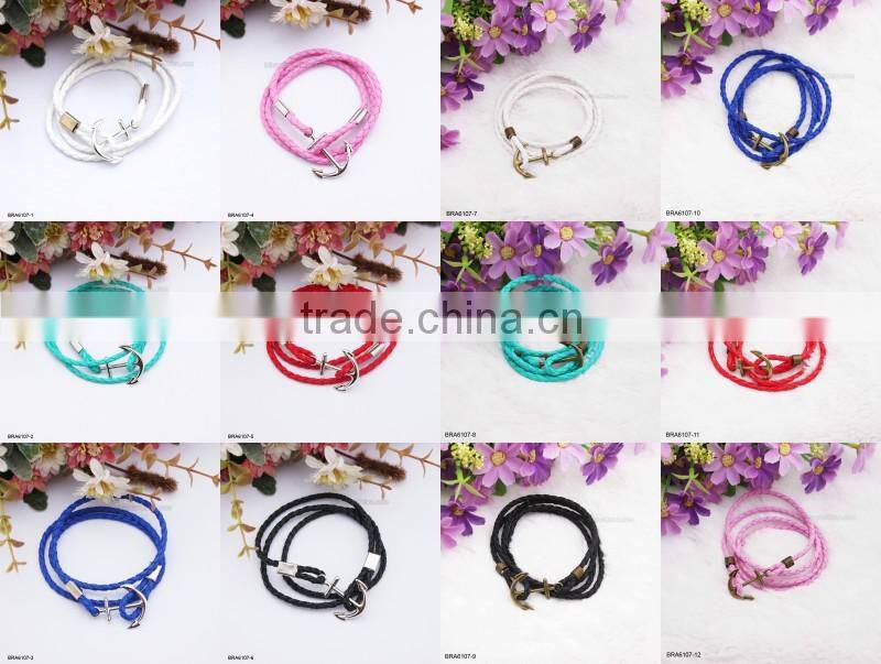 Handmade Braided Nylon Rope Bronzy Anchor Charm Bracelet For Wholesale