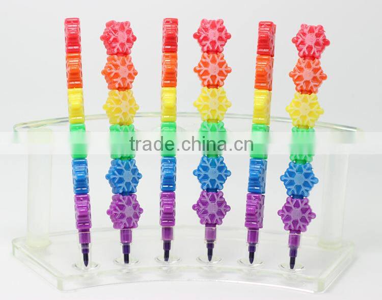 Chrismtas snowflake stackable crayon 6pcs coloring pencil