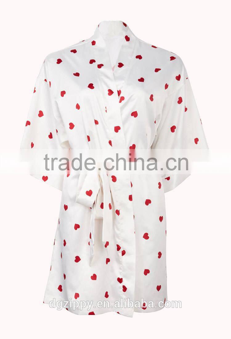 2016 Oversized short sleeve heart print satin bath robe women