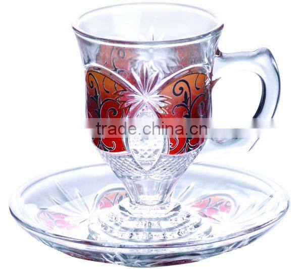 Small glass tea cup saucer set