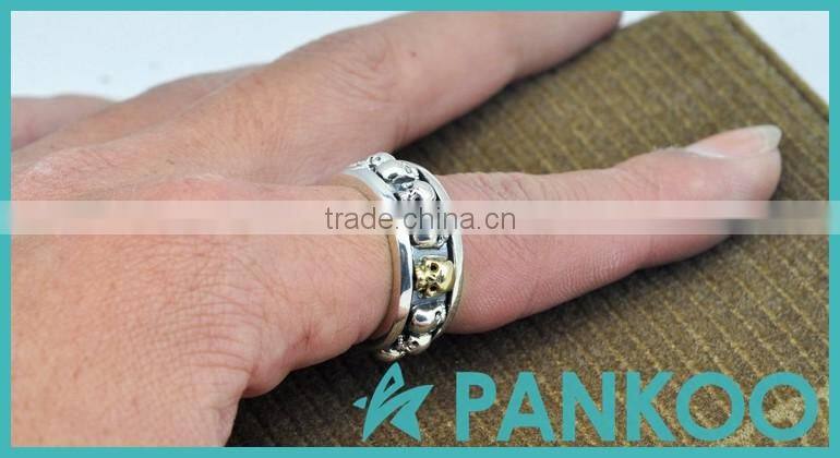 2016 NEW Men's Punk Tai silver Ring Band Silver Skull Head Bone Gothic Fshion Unique men's ring