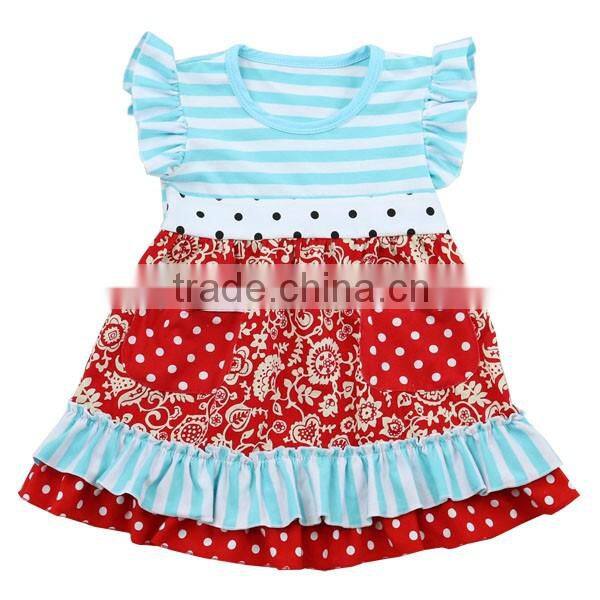 High quality Kaiyo factory children's boutique clothing ruffle dress little baby girls dress cotton summer dress