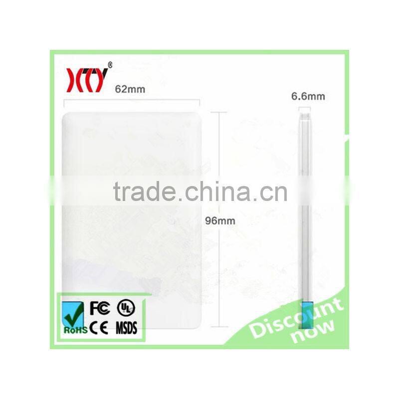 2500mAh lithium polymer battery credit card super slim Power Bank with built-in cable for phone digital device charger
