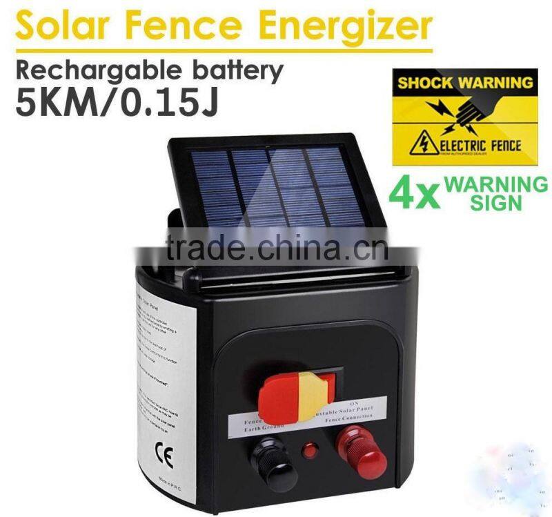 5km Solar Electric Fence Energiser Energizer Power Charger 0.15J Farm Pet Animal