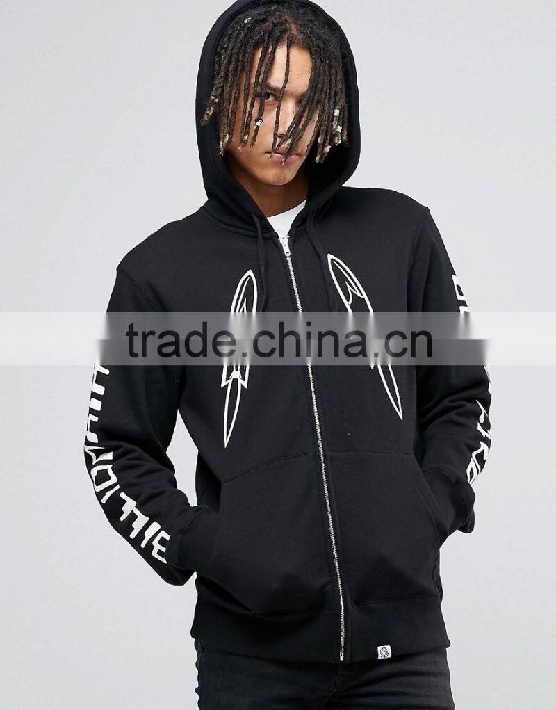 wholesale low price with hood and pocket 100% cotton silk-screen logo men black full zip good quality ninja hoodie