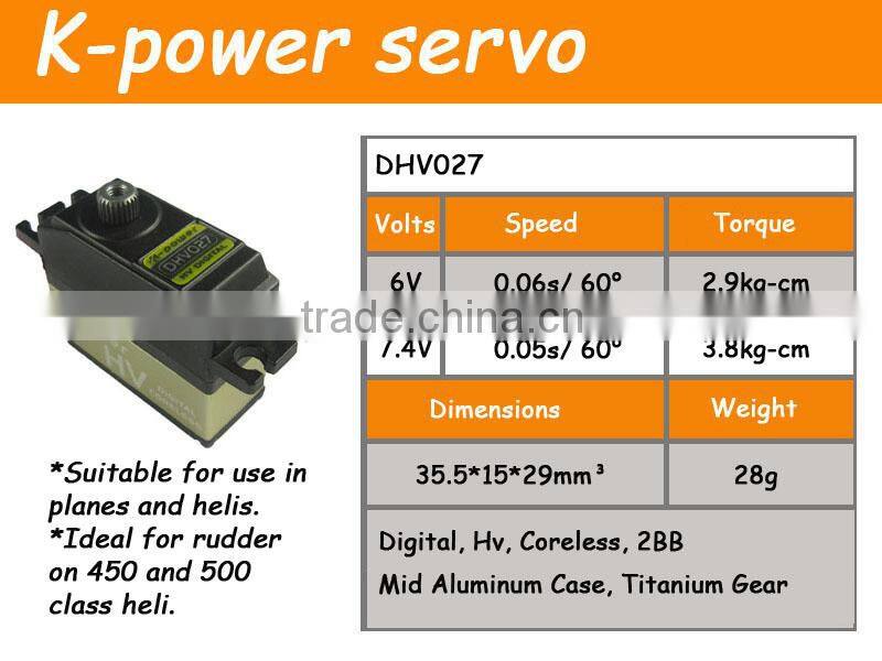 K-power high quality servo sets ideal for 500 class helicopter swashplate/ CCPM and Rudder/ Tail
