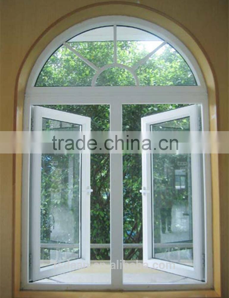 aluminum side hung casement window with half round spoked pediment