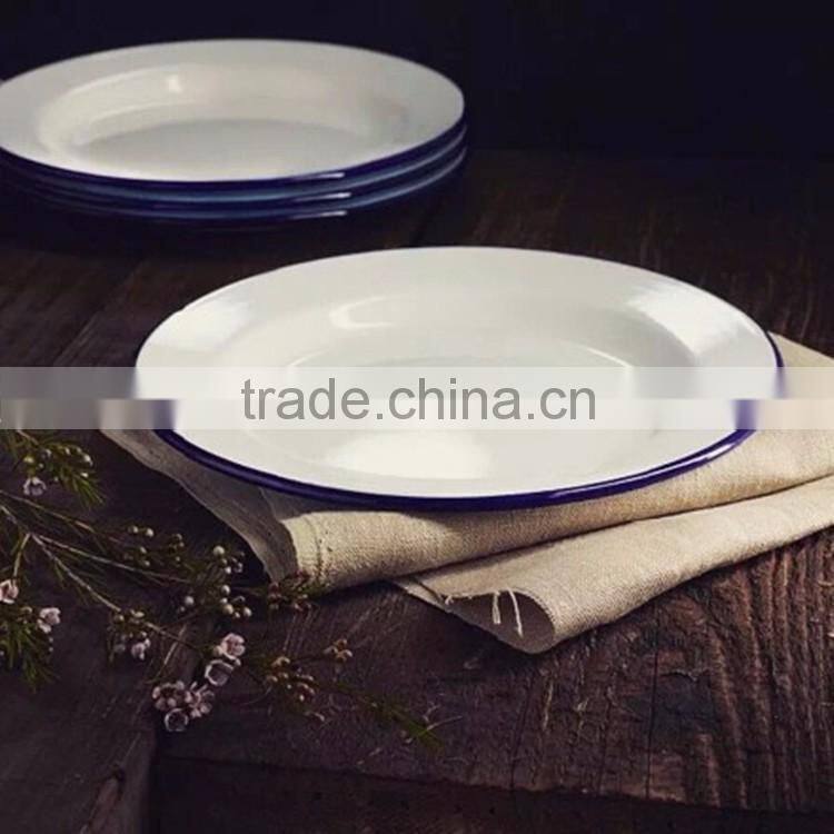 Kitchen Enamelware Accept Private Lable Oval Enamel Plate pie dish plate with coloured rim
