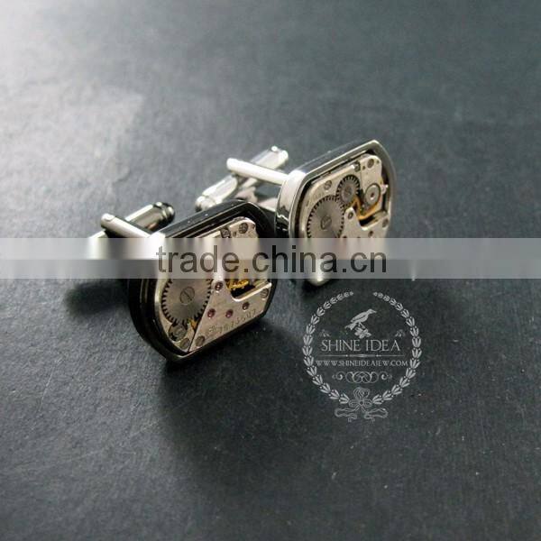 15x21mm vintage style steam punk watch movement core rhodium,metal gun black fashion cuff links 6600068