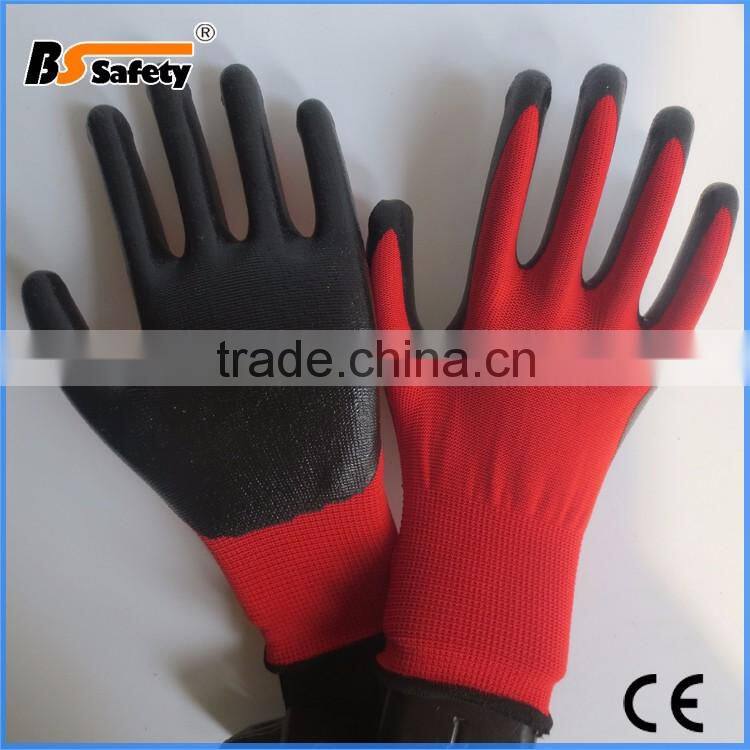 BSSAFETY 13G black polyester knitted nitrile plastic safe hand gloves