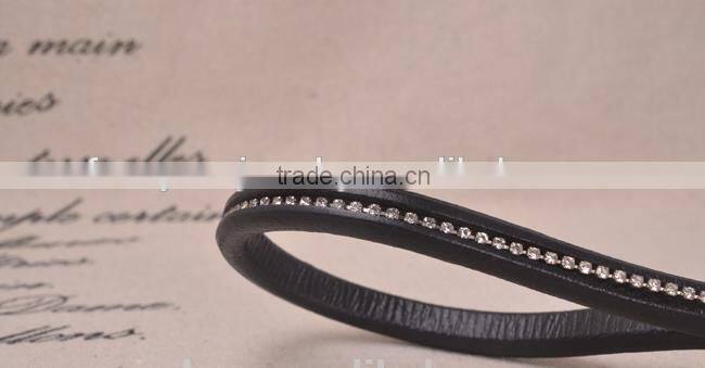 Factory Outlets OEM Diamond 10*6 Black Leather Rope Bracelet