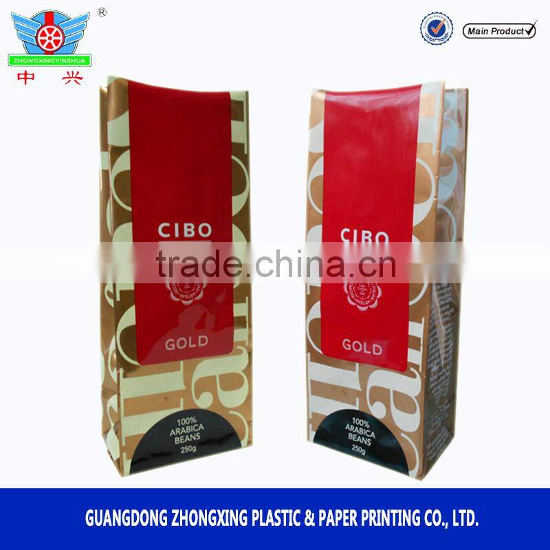 Customized plastic packaging bag for flat bottom tin tie coffee pouch with valve