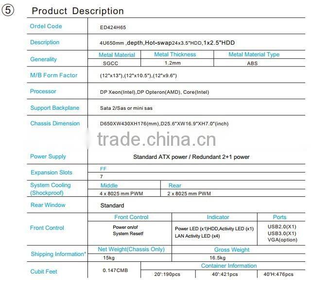 4U 19 inch rack sevrer case for rack sever with 650 depth