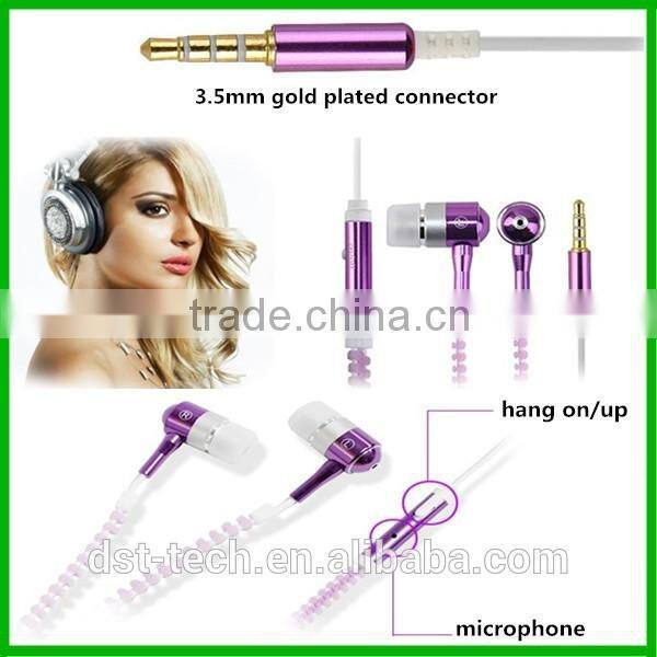 Cheap zipper glow in dark earphone for mobile phone PC