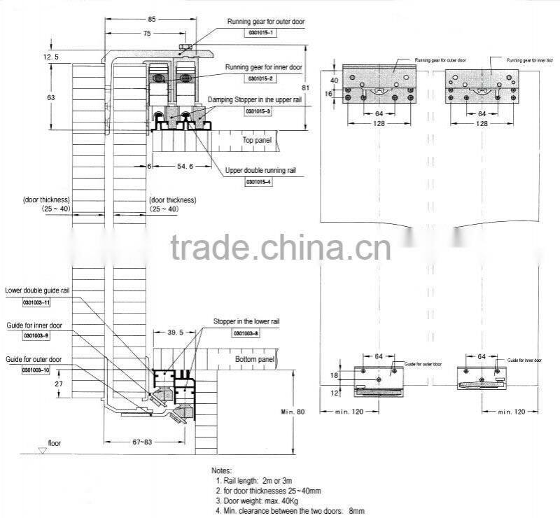 hot sale wardrobe sliding door mechanism with soft close