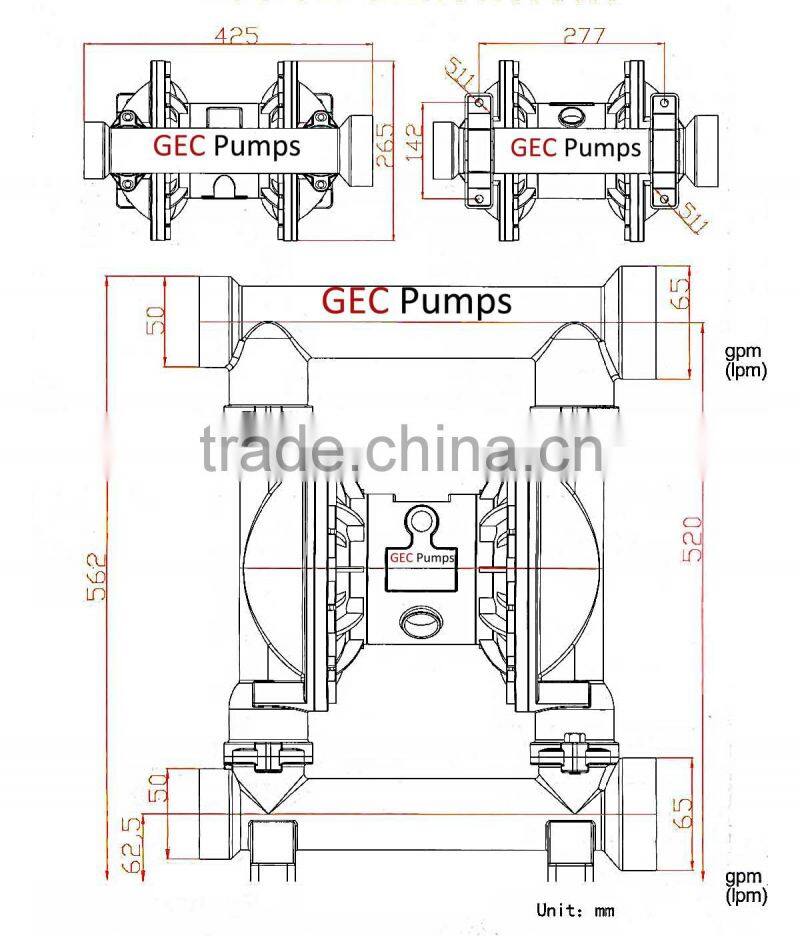 378 L per min 8.4 bar stainless steel diaphragm pneumatic pumps