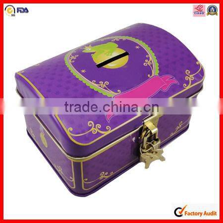 with lock children money coin bank tin box