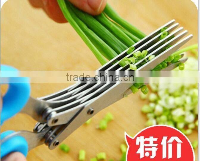 CY145 Multipurpose 5-blade Herb Scissors w/ "Longfinger" Cleaning Brush | Time-Saving Kitchen Shears Chop Herbs Fast