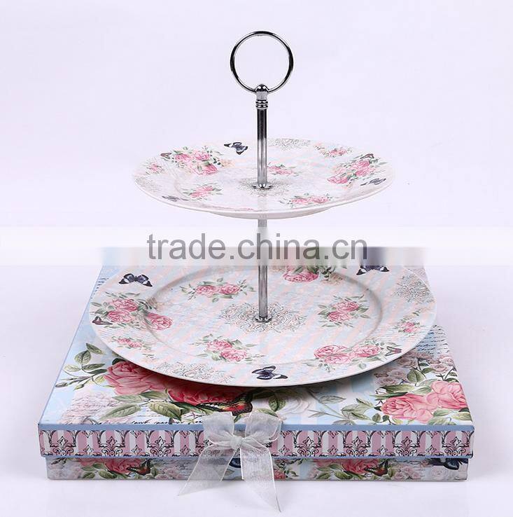 Luxury yiwu double layer plate fine porcelain dinner plate set with gift box plate for weeding
