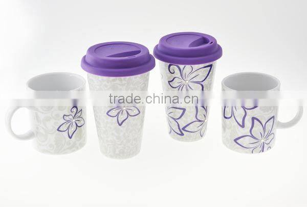Wholesale Ceramic Bauhinia Flower Mug Made With Swarovski Elements V2008A-091P-CC