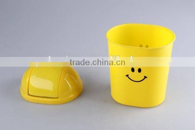 Printed Smiling Face Plastic Trash Can Household Garbage Can/Desktop bin
