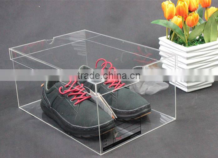 Custom transparent plexiglass shoe box clear acrylic shoe boxes