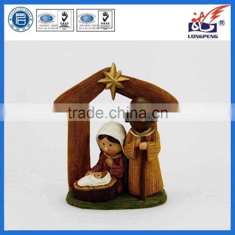 Polyresin Cartoon Holy Family Nativity Set Mary Joseph Jesus Statue Decor Figure