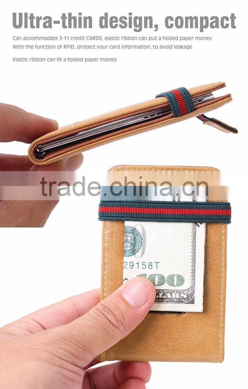 RFID Blocking Bifold Slim Wallet with Pull Tab Sleeves and Money Clip