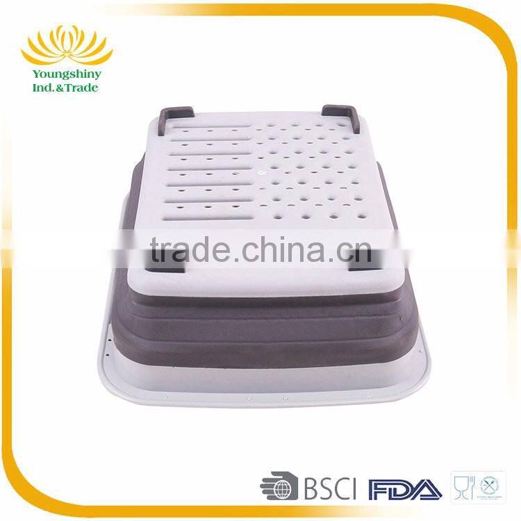 Collapsable storage dish drainer drying kitchen rack, kitchen plastic dish rack with cover