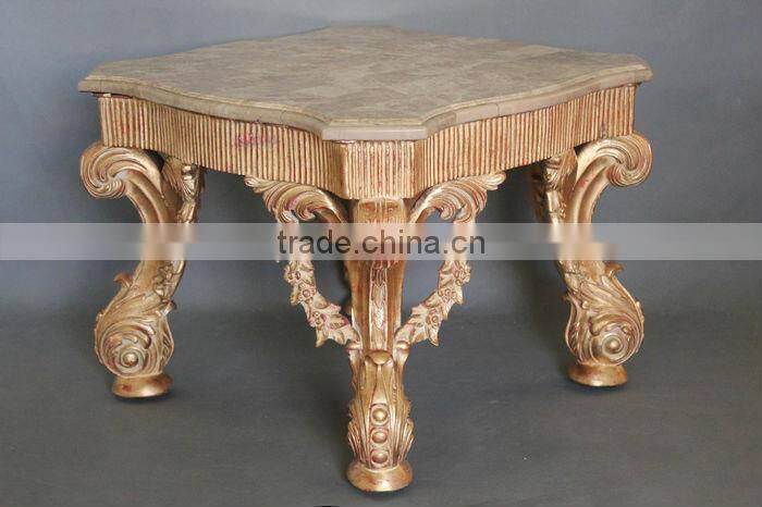 Champagne gold coffee table with marble top, French furniture