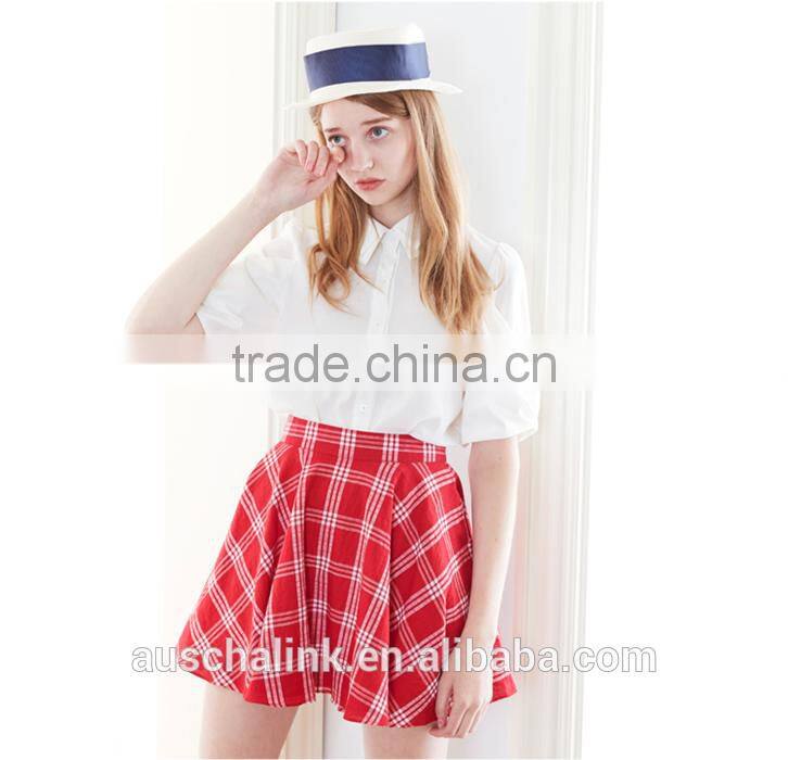 best selling girls campus high waist red or blue plaid skirt customized