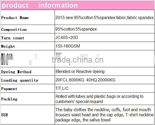 High quality Factory Oem 200gsm,95% cotton 5% spandex knitted fabric jersey