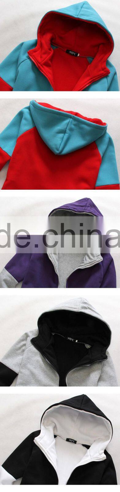 winter clothing thick color combined hooded jacket mens custom hoodies jacket