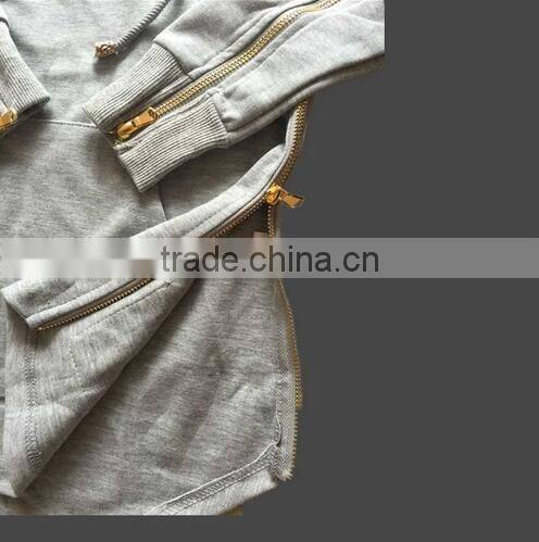 OEM service europe hot style hooded metal zipper decoration Long sleeve autumn winter longline streetwear sweatshirt