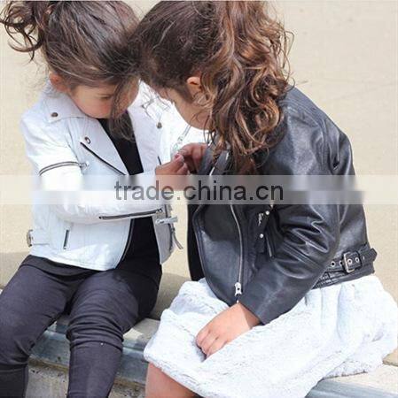 1-7 years 2017 New Wholesale Cotton Autumn Full Sleeves PU Black White Boys Girls Jackets (pick size color )