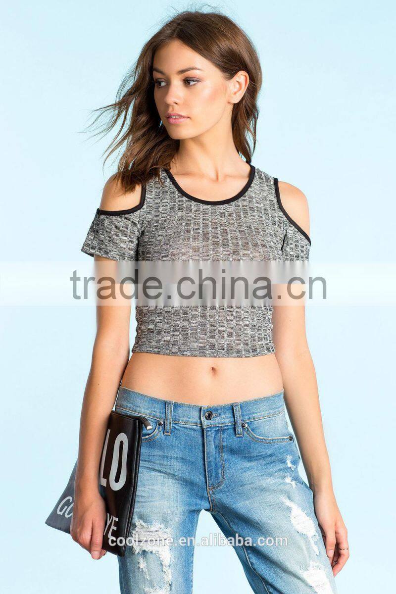 Ribbed cold shoulder trend crop top women tank tops in bulk