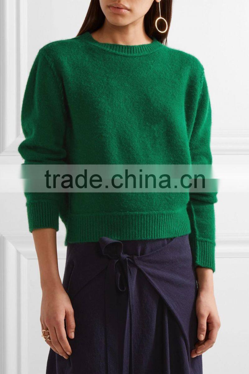 Slips On Wholesale High Quality Cropped Cashmere Sweater of Green Color