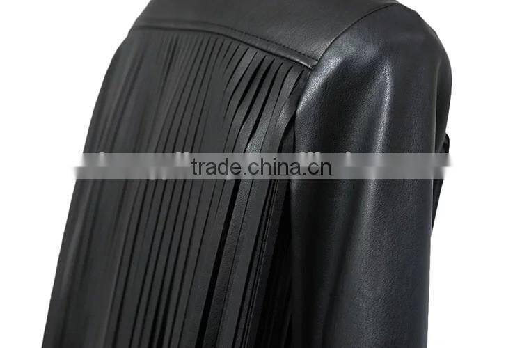 Women's pure leather lined no buttons jacket with tassels